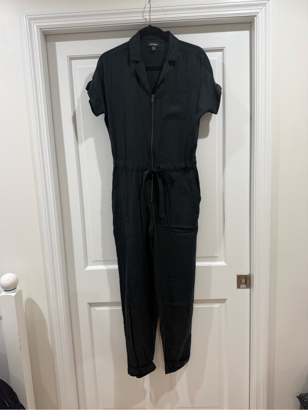 Lord & Taylor Black Short-Sleeve Zip-Front Jumpsuit